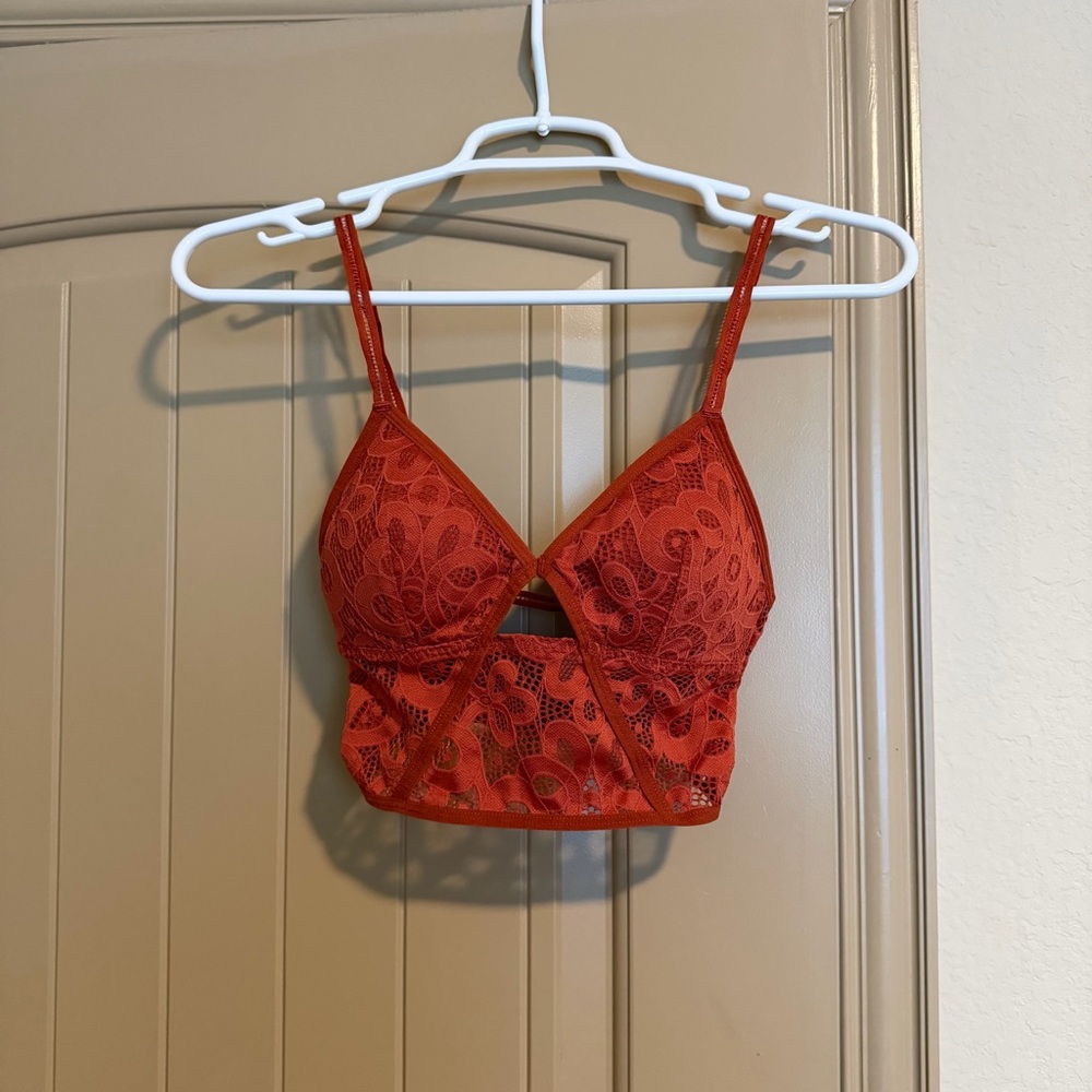 Hollister Burnt Orange Longline Lace Bralette size XS